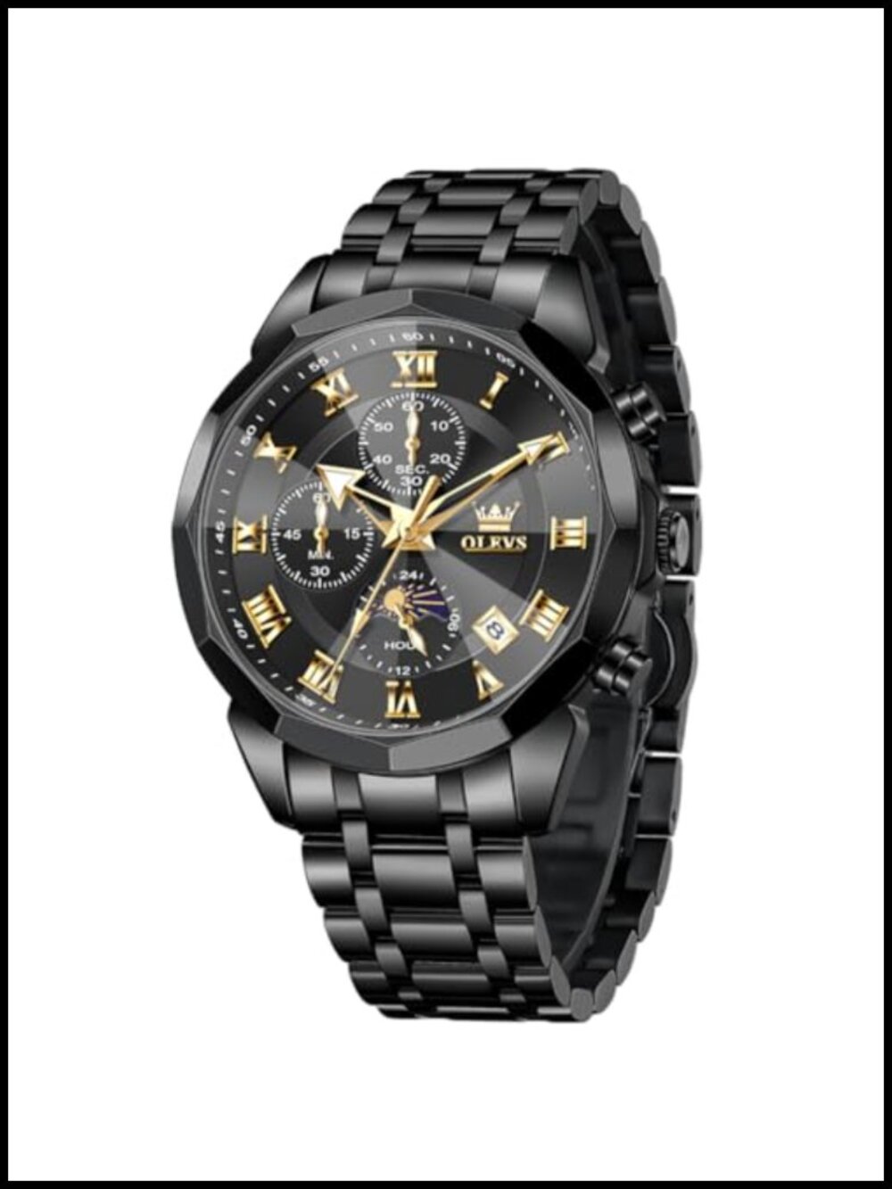 Mens Chronograph Watch Stainless Steel Analog Quartz Waterproof Dress Watch